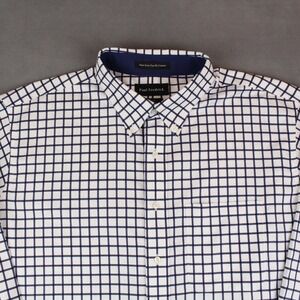 Paul Fredrick Shirt Mens 18x35 White Blue Windowpane Cotton Button Classic Fit